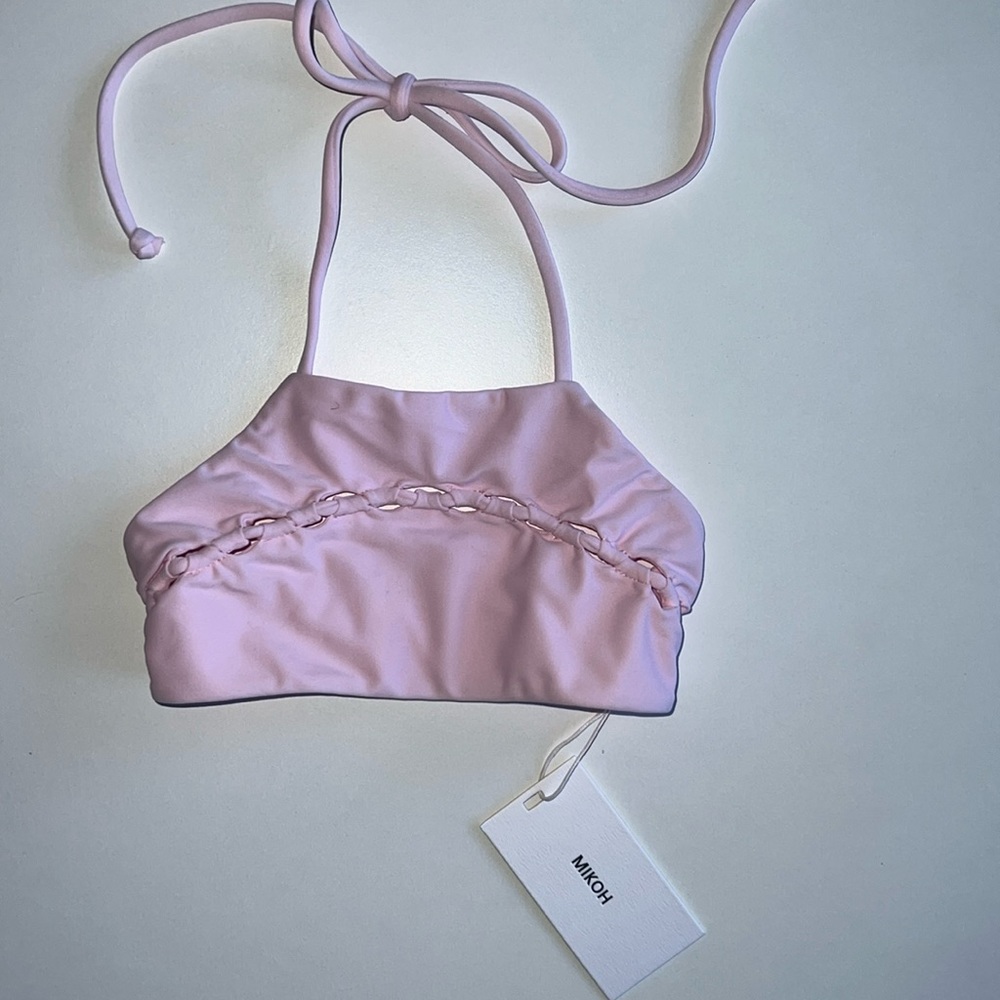 MIKOH MINI Kekoa Cutout Detailed Halter Tie Top in Cloud Pink NWT